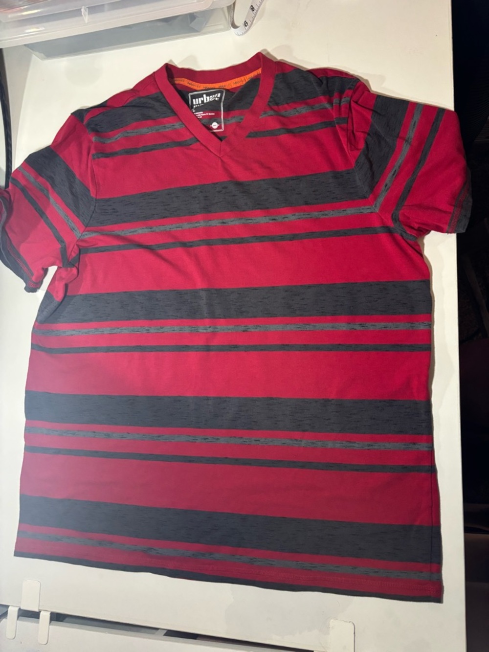 urban pipeline Red & Charcoal Striped V-Neck Tee